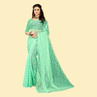 nexxxa Self Design Bollywood Net Saree(Light Green)