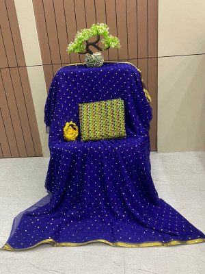 HouseOfCommon Embellished Bollywood Polyester Saree(Dark Blue)
