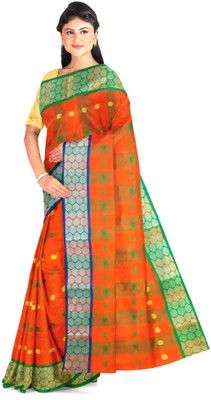 HouseOfCommon Self Design Tant Pure Cotton Saree(Yellow)