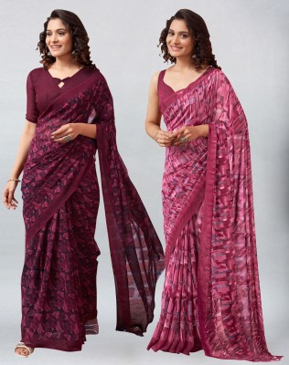 SIRIL Floral Print, Geometric Print, Printed Daily Wear Georgette Saree(Pack of 2, Purple, Pink)