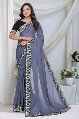 Jevlan Embroidered Bollywood Georgette Saree(Grey)