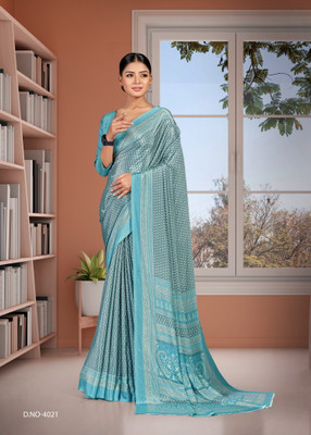 Veer Vision Graphic Print Bollywood Crepe Saree(Light Blue)