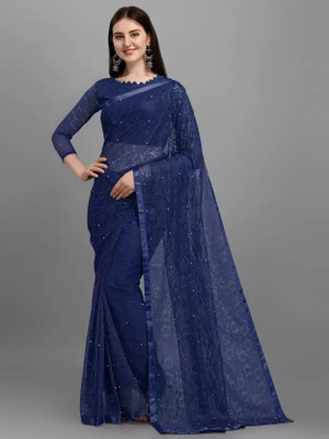 Nilkanthvarni Creation Self Design Bollywood Net Saree(Dark Blue)