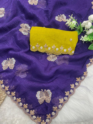 ADVIK CREATION Embellished Bollywood Pure Silk Saree(Purple)