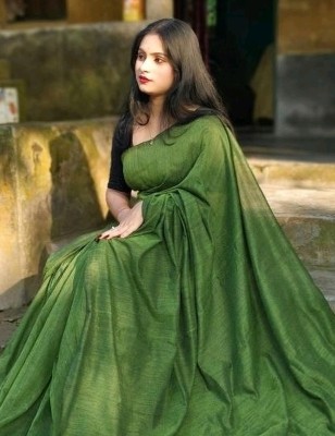 Apu Woven Handloom Pure Cotton Saree(Green)