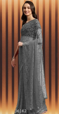 NEXA Solid/Plain Bollywood Net Saree(Grey)