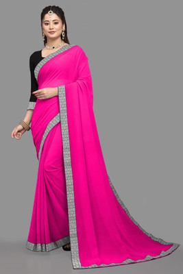 Om Sai Creation Solid/Plain Daily Wear Georgette Saree(Pink)
