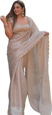 dstarcreation Embroidered Bollywood Jimmy choo Saree(Beige)
