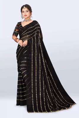 RK GLOBAL Embroidered Daily Wear Net Saree(Black)