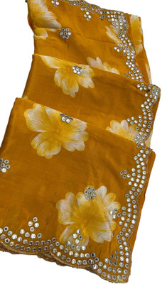 MSC TRENDLINE SAREES Printed Bollywood Crepe, Chiffon Saree(Yellow)
