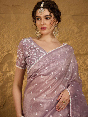 ANOUK Embroidered Banarasi Chiffon Saree(Purple)