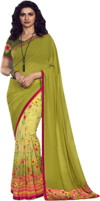 JVG CREATION Printed, Solid/Plain Bollywood Georgette, Lace Saree(Yellow, Orange)