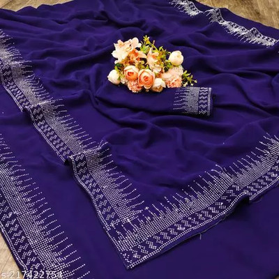 pari creation Embellished, Self Design, Solid/Plain Bollywood Georgette Saree(Blue)