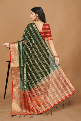 Aarunika MT Solid/Plain Bollywood Organza Saree(Dark Green)