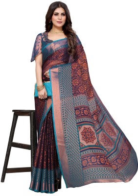 PINK WISH Printed, Self Design Daily Wear Chiffon, Brasso Saree(Dark Blue)