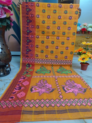 DPTEXTILE Printed, Woven Tant Pure Cotton Saree(Yellow)