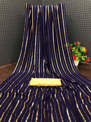 REDFISH Self Design, Striped Daily Wear Georgette, Chiffon Saree(Dark Blue)