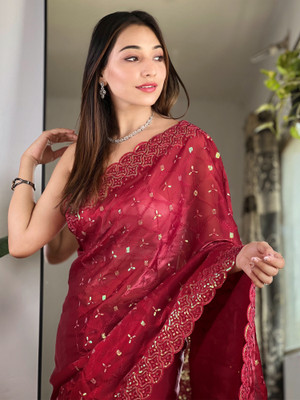 ANOUK Embellished Bollywood Organza Saree(Maroon)