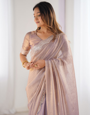 Satrani Embroidered, Embellished Bollywood Jimmy choo, Chiffon Saree(Purple)