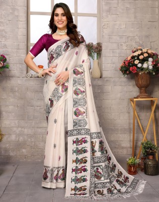 YASHIKA Printed Mysore Art Silk Saree(Purple, White)