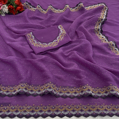 VarniRaaj Fashion Embellished Bollywood Organza Saree(Purple)