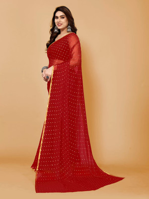 Aadishakti Fashion Embellished Daily Wear Chiffon Saree(Red)