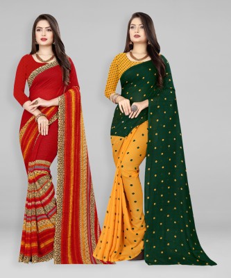 kashvi sarees Printed Daily Wear Georgette Saree(Pack of 2, Red, Green, Yellow)