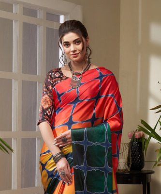 Sareemall Digital Print Daily Wear Crepe Saree(Red)