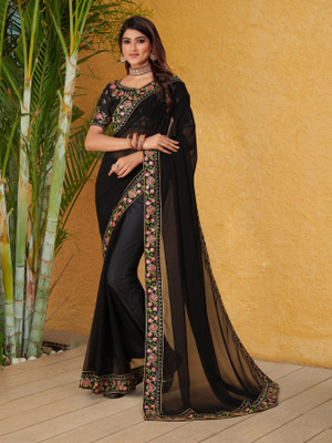 Tejal Creation Embroidered Bollywood Georgette Saree(Black)