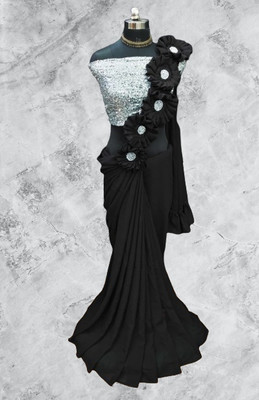 LD CREATION Self Design Bollywood Georgette Saree(Black)