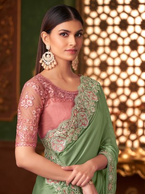 Sareemall Embellished Bollywood Georgette Saree(Light Green)