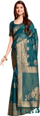 Pisara Woven Bollywood Cotton Linen Saree(Green)