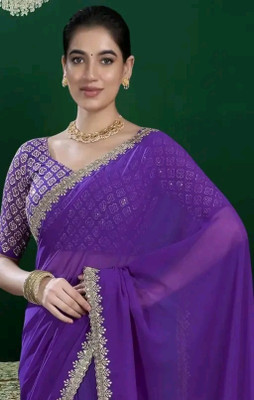 KHODAL MEDICAL AGENCY Embroidered Bollywood Georgette Saree(Purple)