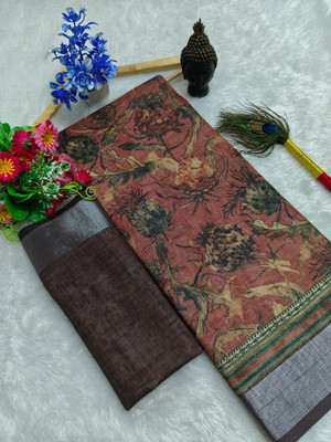 HouseOfCommon Woven Kanjivaram Pure Cotton, Cotton Silk Saree(Brown)