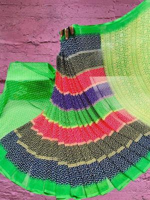 HouseOfCommon Printed Bollywood Georgette Saree(Green)