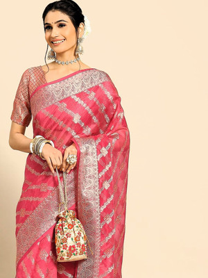 Bunkari Sarees Woven Banarasi Tissue Saree(Pink)