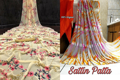 HouseOfCommon Floral Print Bollywood Georgette Saree(Pack of 2, Yellow)