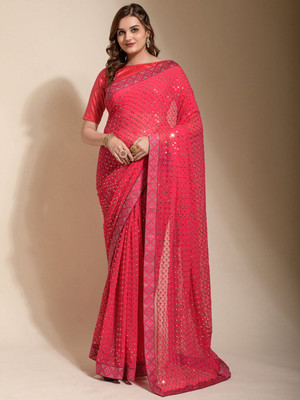 ANOUK Embellished Bollywood Georgette Saree(Pink)