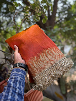 RB Fashion Woven, Embellished Banarasi Tissue Saree(Orange)