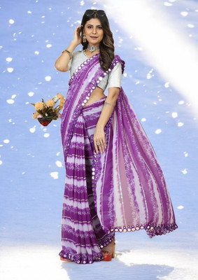 GC FAB Self Design Leheria Georgette Saree(Purple)
