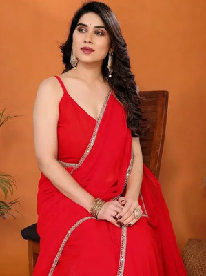 HIFLI Self Design Banarasi Georgette Saree(Red)