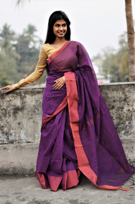 SAYAN CREATION Embroidered, Self Design Handloom Handloom Cotton Silk Saree(Purple)