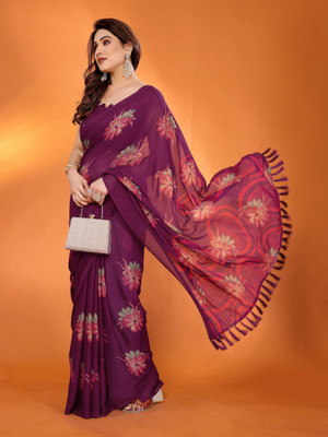 Divastri Printed Daily Wear Georgette Saree(Purple)