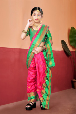 Ashmika Woven, Temple Border Paithani Cotton Silk Saree(Pink)