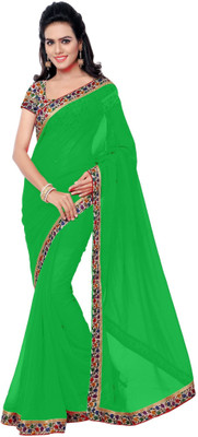 Saadhvi Solid/Plain Daily Wear Georgette Saree(Green)