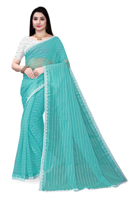 OPOSITIVE Self Design Bollywood Net Saree(Light Blue)