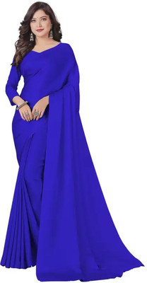 Sanwariya Silks Solid/Plain Bollywood Georgette Saree(Dark Blue)