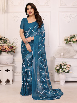 AAI LAXMI CREATION Digital Print, Printed Daily Wear Georgette Saree(Blue)