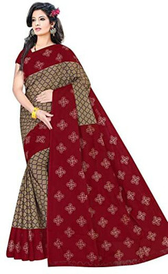 SUNIL Printed Assam Silk Cotton Blend Saree(Maroon)