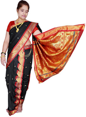 Spewim Woven Paithani Art Silk Saree(Black)